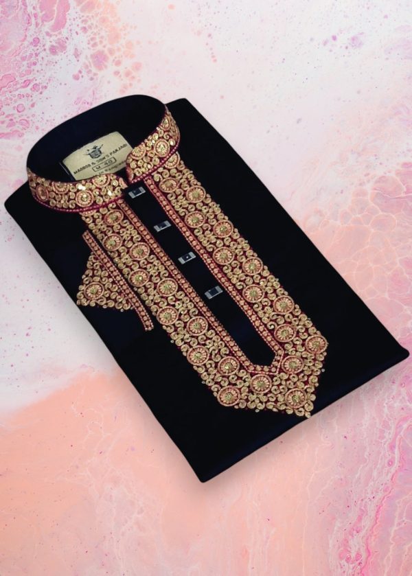 Premium Satin Slub Cotton Boll Sequence Panjabi