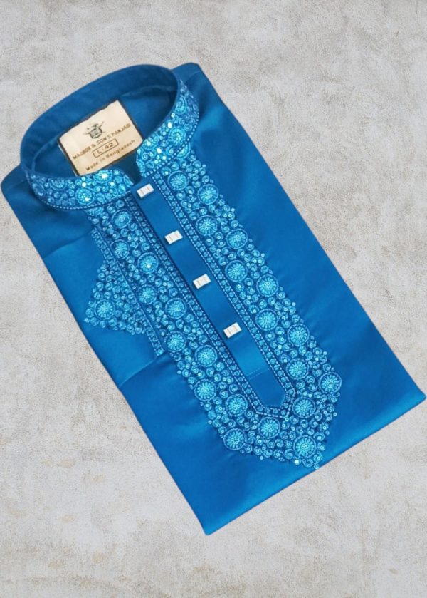 Premium Satin Slub Cotton Boll Sequence Panjabi - Image 2