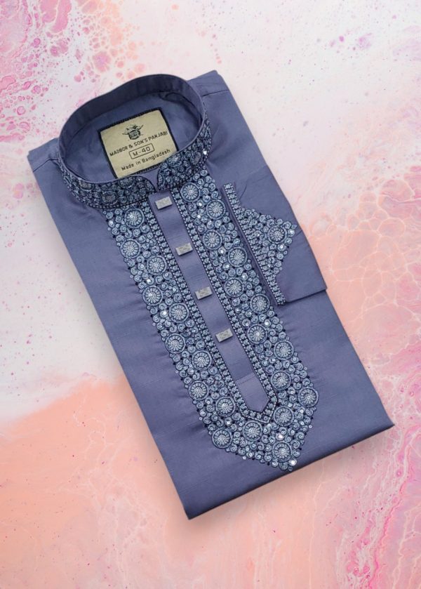 Premium Satin Slub Cotton Boll Sequence Panjabi - Image 4