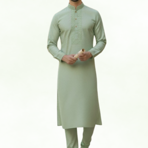 Mehran Signature Sage Green Panjabi – Premium China Fabric Edition