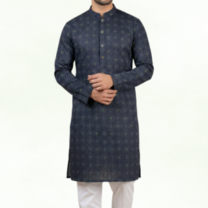 Elite Printed Black Cotton Panjabi – Signature Comfort