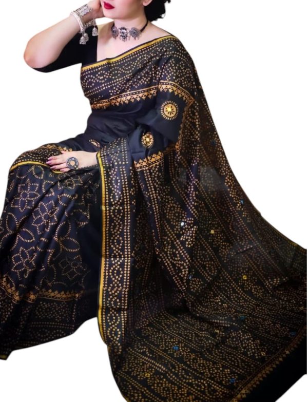 Block Print Reshmi Silk Sharee - Image 2