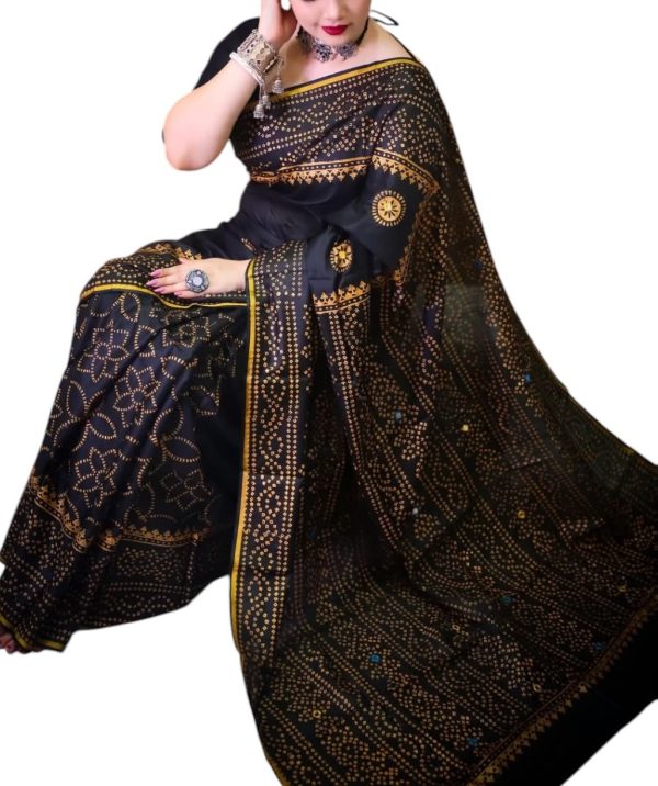 Block Print Reshmi Silk Sharee - Image 3