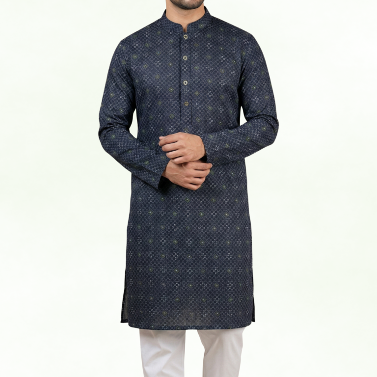 Elite Printed Black Cotton Panjabi – Signature Comfort